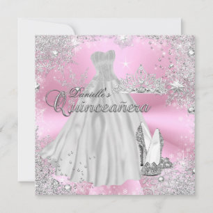 Pink Sparkle Snowflake Quinceanera Einladung