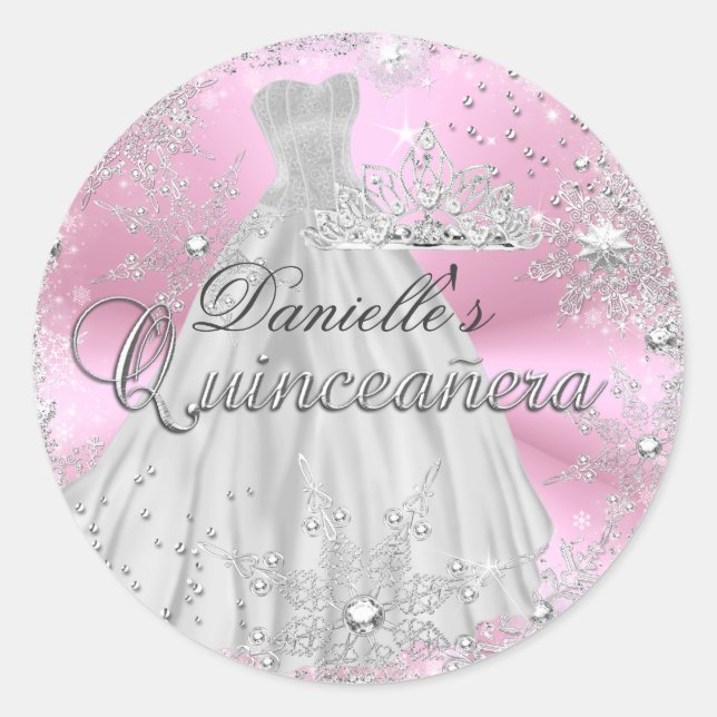 Pink Sparkle Snowflake Quinceanera Sticker (Vorderseite)