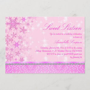 Pink Sparkle Snowflake Sweet16 Einladung