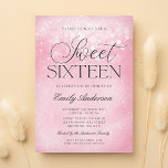 Pink Sparkle Sweet 16 Einladung<br><div class="desc">Dieses moderne pinkfarbene,  süße 16-fach-Einladende besticht durch einen trendigen Lichthintergrund und einen eleganten Script-Schriftart. Eine glamouröse Einladung,  dass Sie sich mit den Online-Template-Tools bearbeiten können.</div>