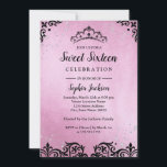 Pink Sparkle Tiara Damask 16 . Geburtstag Einladung<br><div class="desc">Mehr Elegante 16 . Geburtstag Einladungen im Kleinen Bayleigh Store</div>