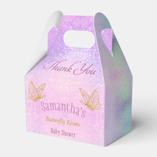 Pink Sparkle Whimsical Butterfly Babydusche Geschenkschachtel (Vorderseite)