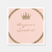 Pink Sparkly Gold Glitter Sweet 16 Princess Crown