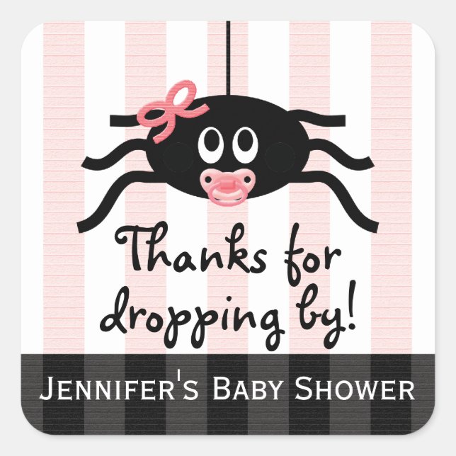 Pink Spider Baby Dusche Danke Stickers (Vorderseite)