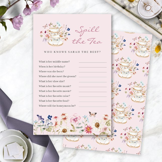 Pink Spill The Tee Game (Pink Bridal Shower Spill The Tea Game by Painted Paperie
)