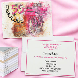 Pink Splash 55 Jahre alt Geburtstagsparty Einladun Einladung