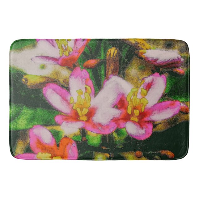 Pink Splash Blume Badematte (Vorderseite)