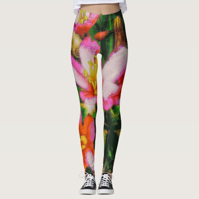 Pink Splash Blume Leggings (Vorderseite)