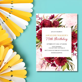 Pink Splash Burgundy Dahlia Rose Geburtstag Einladung