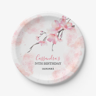Pink Splash Cherry Blossom Floral Geburtstag Pappteller