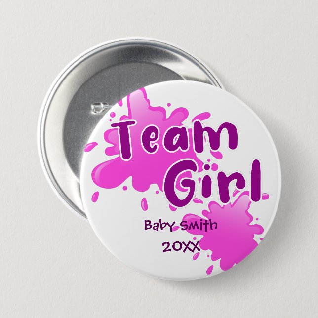 Pink Splash Gender offenbaren Team Girl rosa Taste Button (Vorne & Hinten)