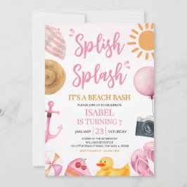 Pink Splish Splash Beach Bash Birthday Einladung