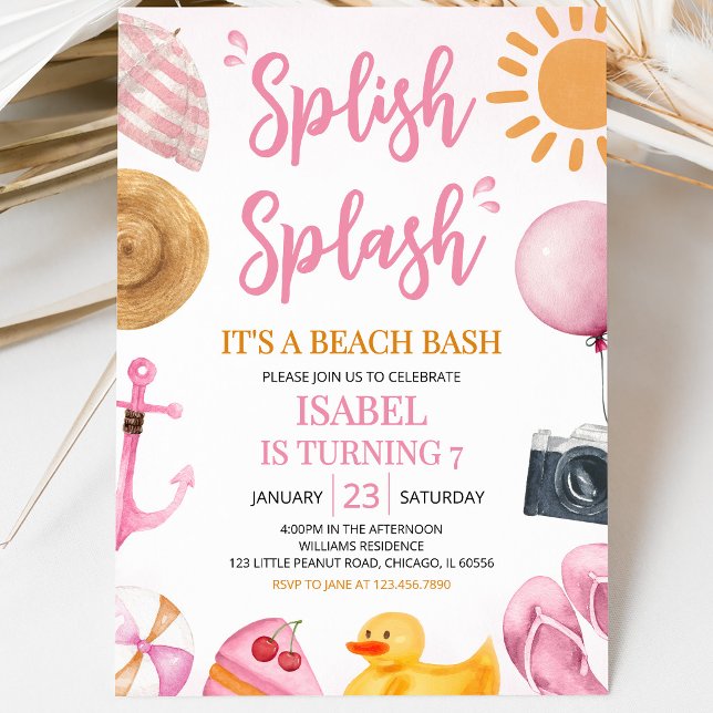 Pink Splish Splash Beach Bash Birthday Einladung (Von Creator hochgeladen)
