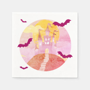 Pink Spooky Castle auf dem Hügel Halloween-Party Serviette