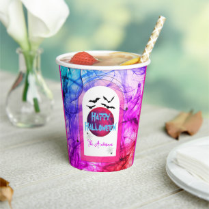 Pink Spooky Fun Bats Full Moon Happy Halloween Pappbecher