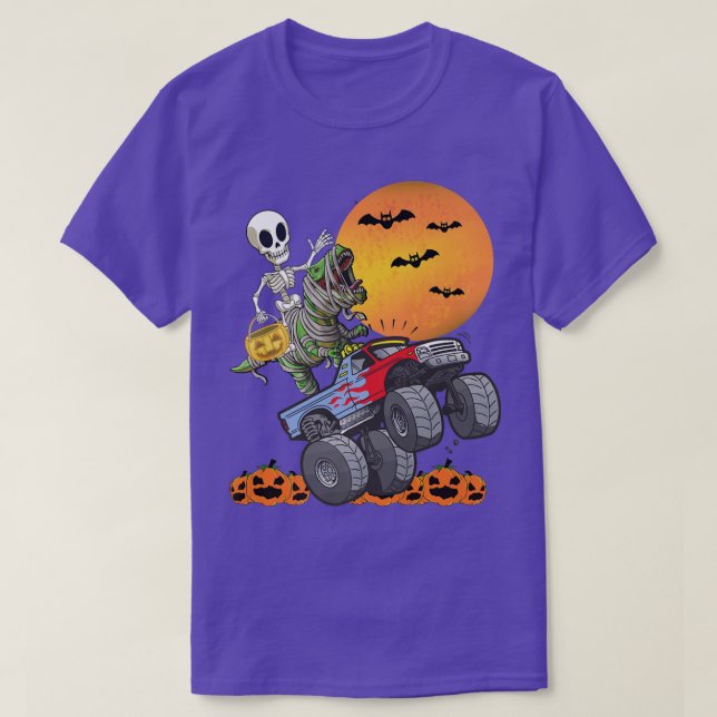 Pink Spooky Halloween Monster Truck Pumpkin Mummy T-Shirt (Design vorne)