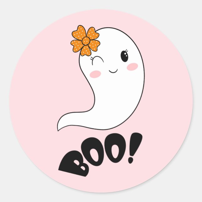 Pink Spooky Niedlich Ghost Boo Halloween Geburtsta Runder Aufkleber (Vorderseite)