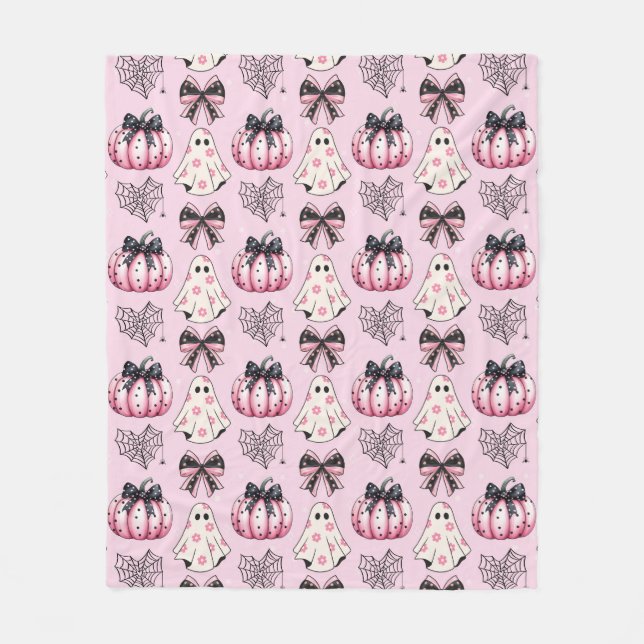 Pink Spooky Pumpkin Ghost - Niedlich und Creepy Fleecedecke (Vorderseite)