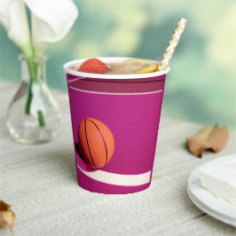 Pink Sports Geburtstagsparty Court & Basketball Pappbecher