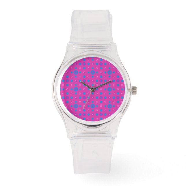 Pink Sporty Watch: Magenta: Blaue Punkte Armbanduhr (Vorderseite)