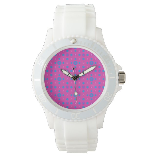 Pink Sporty Watch: Magenta: Blaue Punkte Armbanduhr (Vorderseite)