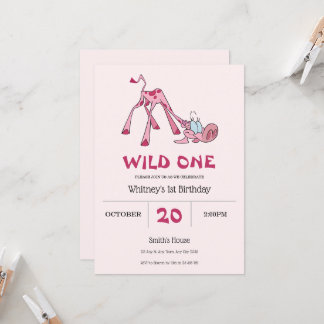 Pink Spotted Giraffe 1st Birthday Invitation Einladung