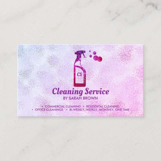Pink Spray Bottle Bubbles Personalized Initials Visitenkarte (Vorderseite)