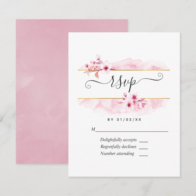Pink Spring Cherry Blossom Quinceañera RSVP Card (Vorne/Hinten)
