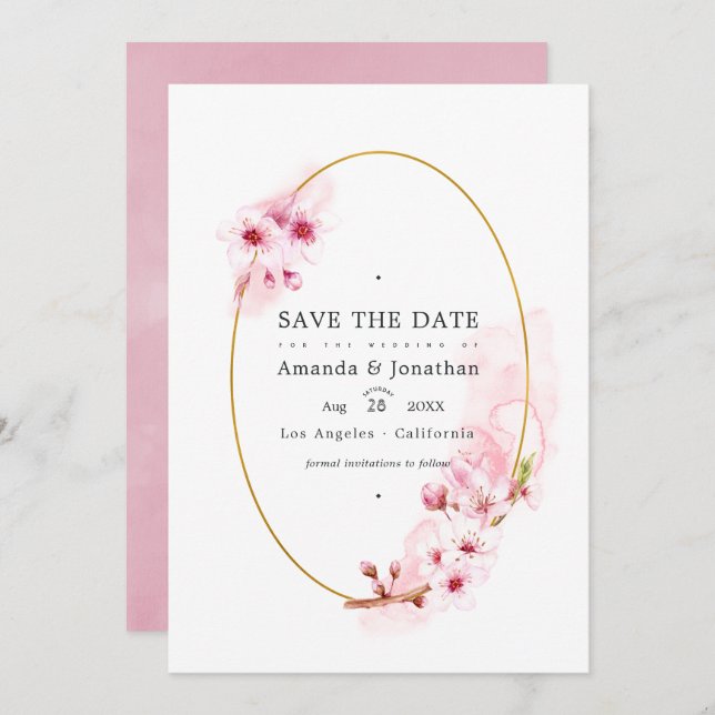 Pink Spring Cherry Blossom Wedding Foto Save The Date (Vorne/Hinten)