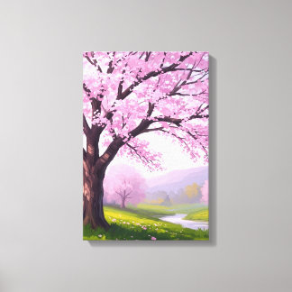 Pink Spring Dream: Cherry Blossom River Print Leinwanddruck