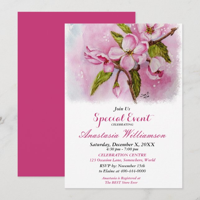 PINK SPRING FLING PARTY EREIGNIS EINLADEN EINLADUNG (Vorne/Hinten)