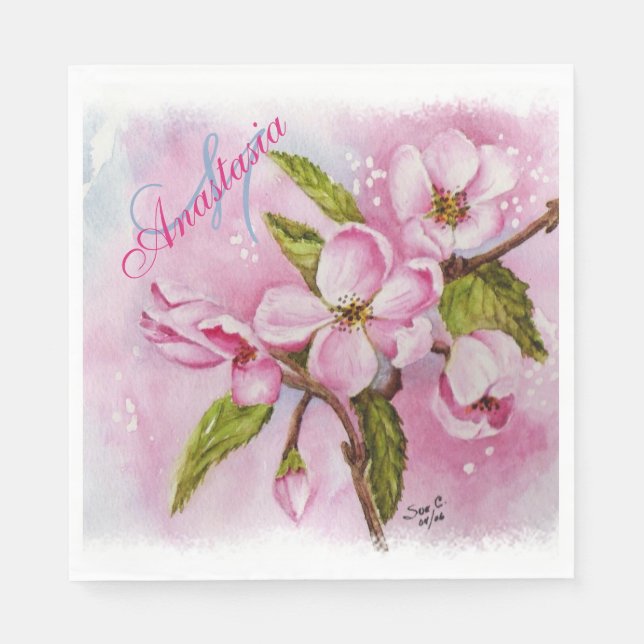 PINK SPRING FLING PARTY MONOGRAM SERVIETTE (Vorderseite)