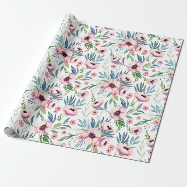 Pink Spring Floral Pattern Geschenkpapier (Ungerollt)