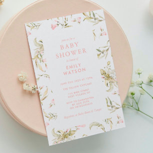 Pink Spring Floral Watercolor Babydusche Einladung
