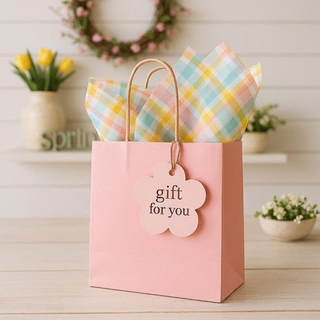 Pink Spring Plaid  Seidenpapier (the gift bags features a delightful pastel plaid tissue paper, perfect for spring to your gift bag)
