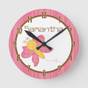 Pink Spring Time Butterfly Personalized Clock Runde Wanduhr