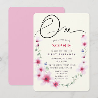 Pink Spring Wildblumen verziehen unsere kleine Mis Einladung