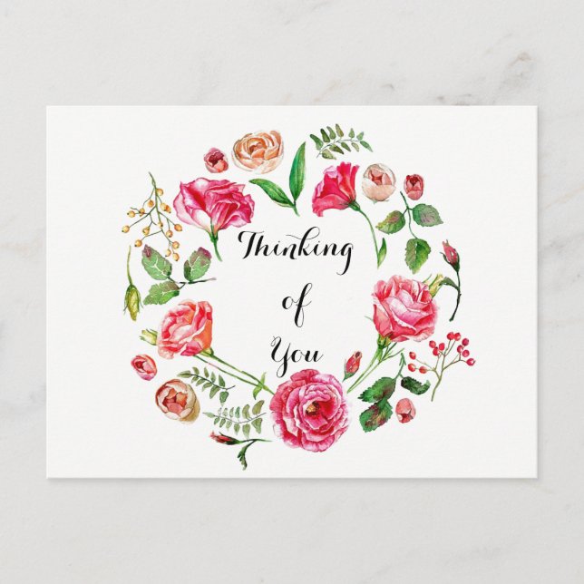 Pink Spring Wreath Denken Sie an Sie Postkarte (Vorderseite)
