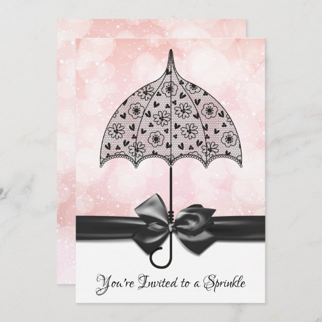 Pink Sprinkle Babydusche Schwarzer Schnürschirm Einladung (Vorne/Hinten)