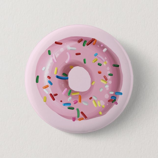 Pink Sprinkle Donut Birthday Party Günstige Taste Button (Vorderseite)