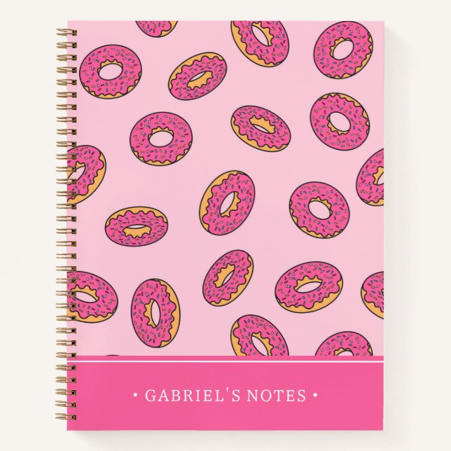 Pink Sprinkle Donut Muster | Name hinzufügen Notizbuch (Vorderseite)