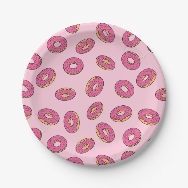 Pink Sprinkle Donut Muster Pappteller (Vorderseite)