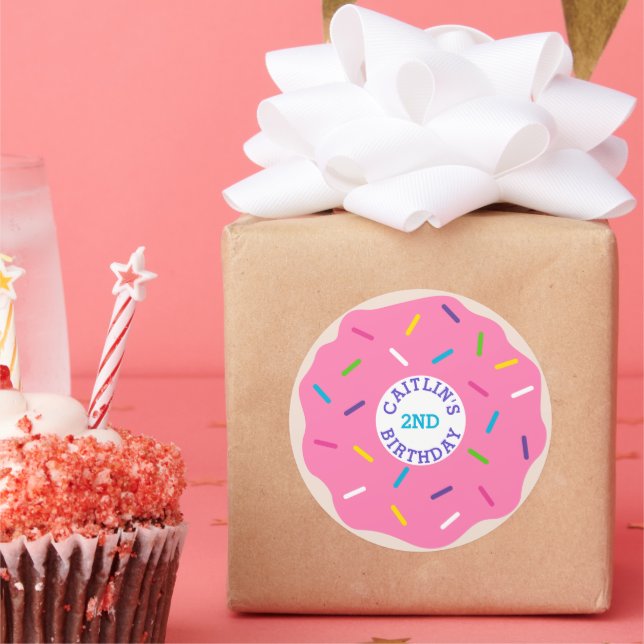 Pink Sprinkle Donut Party Stickers (Party)