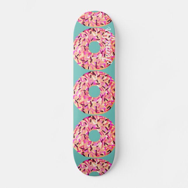 Pink Sprinkled Donuts Girly Aquamarin, kundenspezi Skateboard (Vorderseite)
