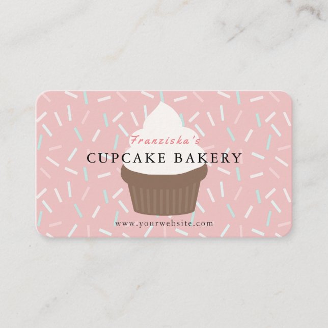 Pink Sprinkles Cupcake Bäckerei Business Card Visitenkarte (Vorderseite)