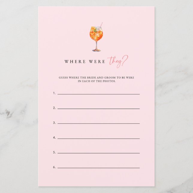Pink Spritz Where Were They Bridal Shower Game (Vorderseite)