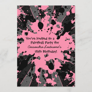 Pink Spritzer Paintball Geburtstag Einladung