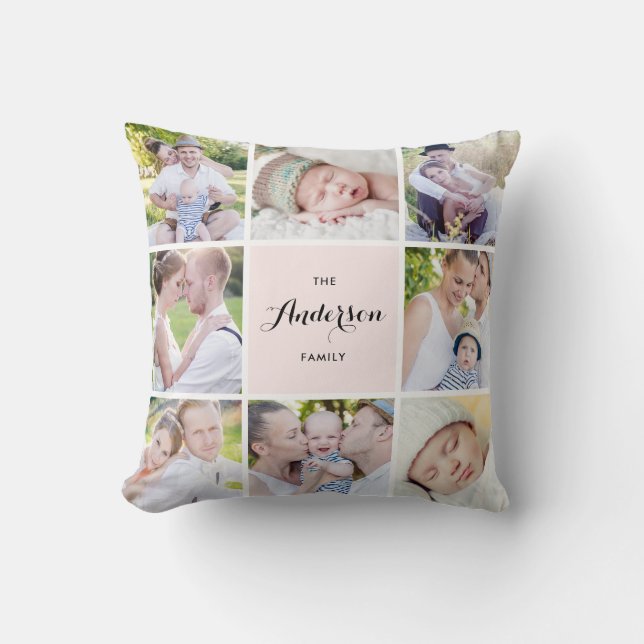 Pink Square Family Foto Collage Pillow Kissen (Vorderseite)