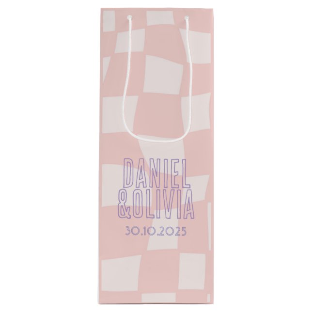 Pink Square Wedding Geschenktüte Für Weinflaschen (Vorderseite)