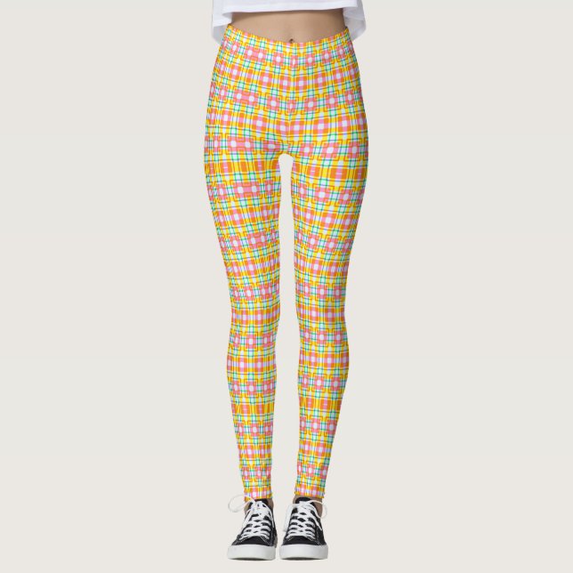 Pink Squares Muster Frühlingsfarben Leggings (Vorderseite)